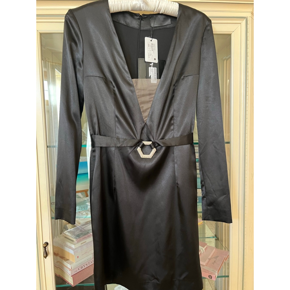 New PHILIPP PLEIN Black Mini Dress with Embellished Belt, Size L